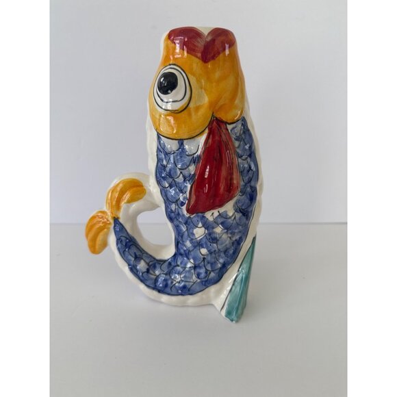Vintage Italian MCM Pottery Ceramic Fish Candleholder Decor - Picture 1 of 6